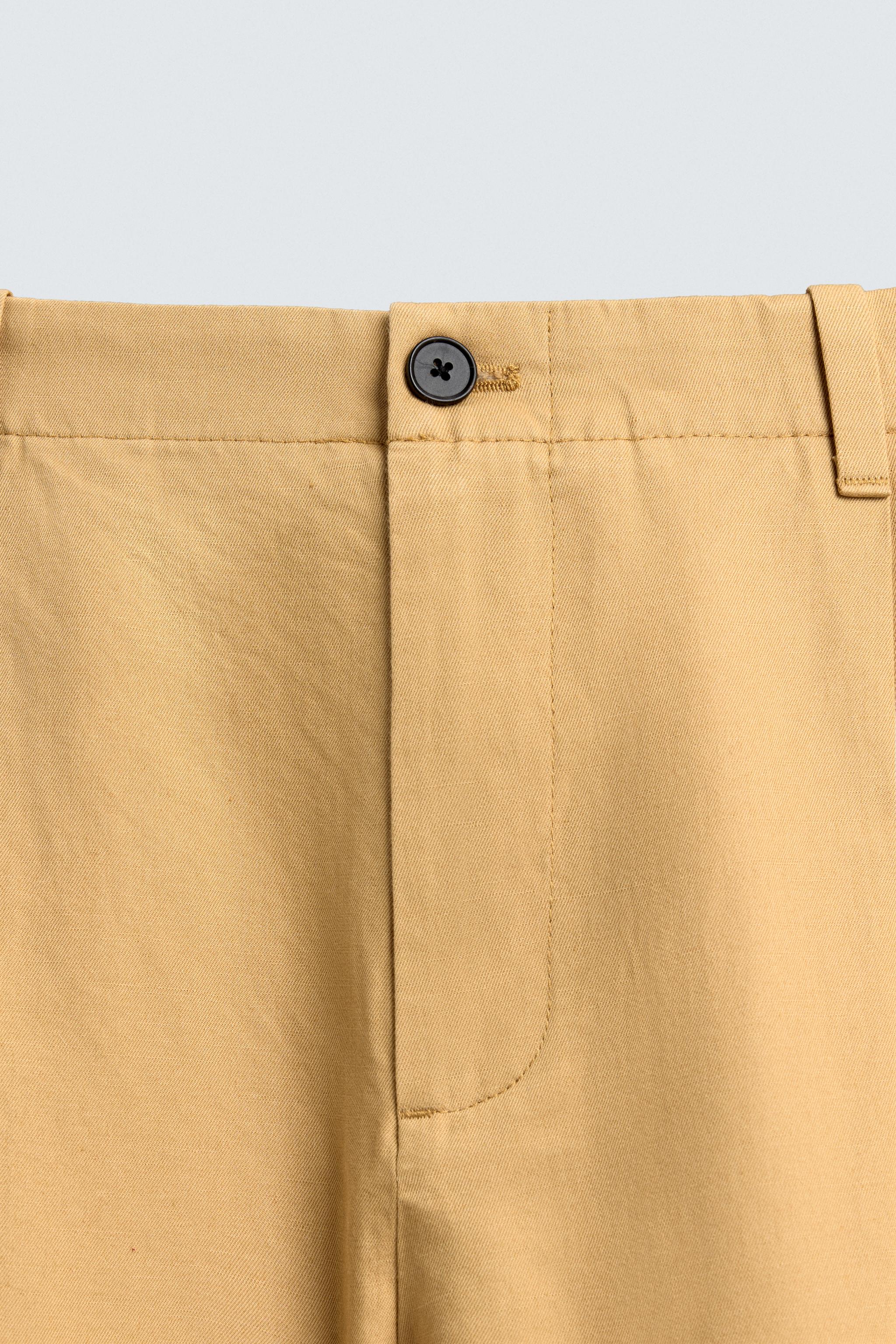 COTTON LINEN BLEND STRAIGHT FIT CHINO PANTS