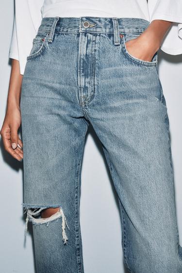 ZW COLLECTION MID-RISE RIPPED STRAIGHT-LEG JEANS - Blue by Zara - Image 4