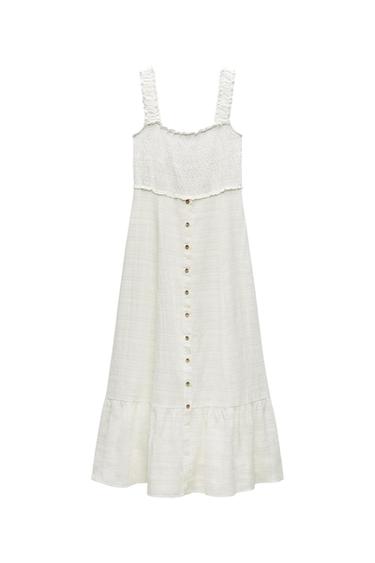 MIDI DRESS WITH SHIRRED WAIST