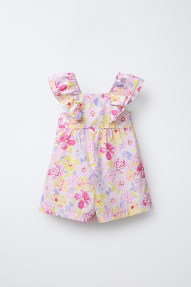Zara SHORT FLORAL JUMPSUIT - Pink
