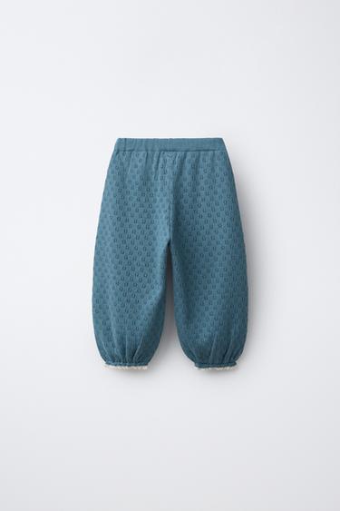 PANTALON BLOOMER EN MAILLE À FLEURS BRODÉES - Bleu moyen de Zara - Image 1