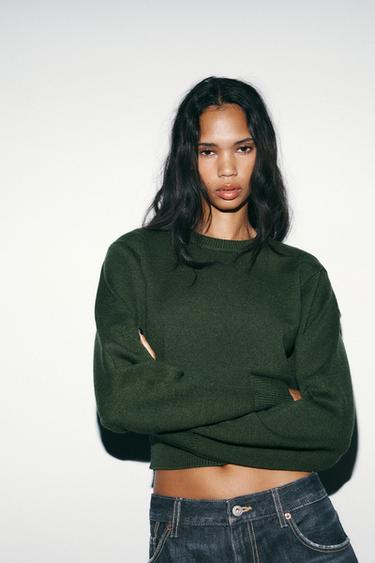 JERSEY CORTO PUNTO LISO - Khaki oscuro de Zara