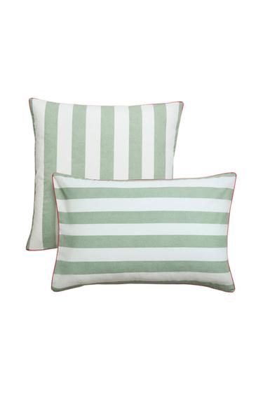 STRIPED WASHED COTTON PILLOWCASE - Green by Zara