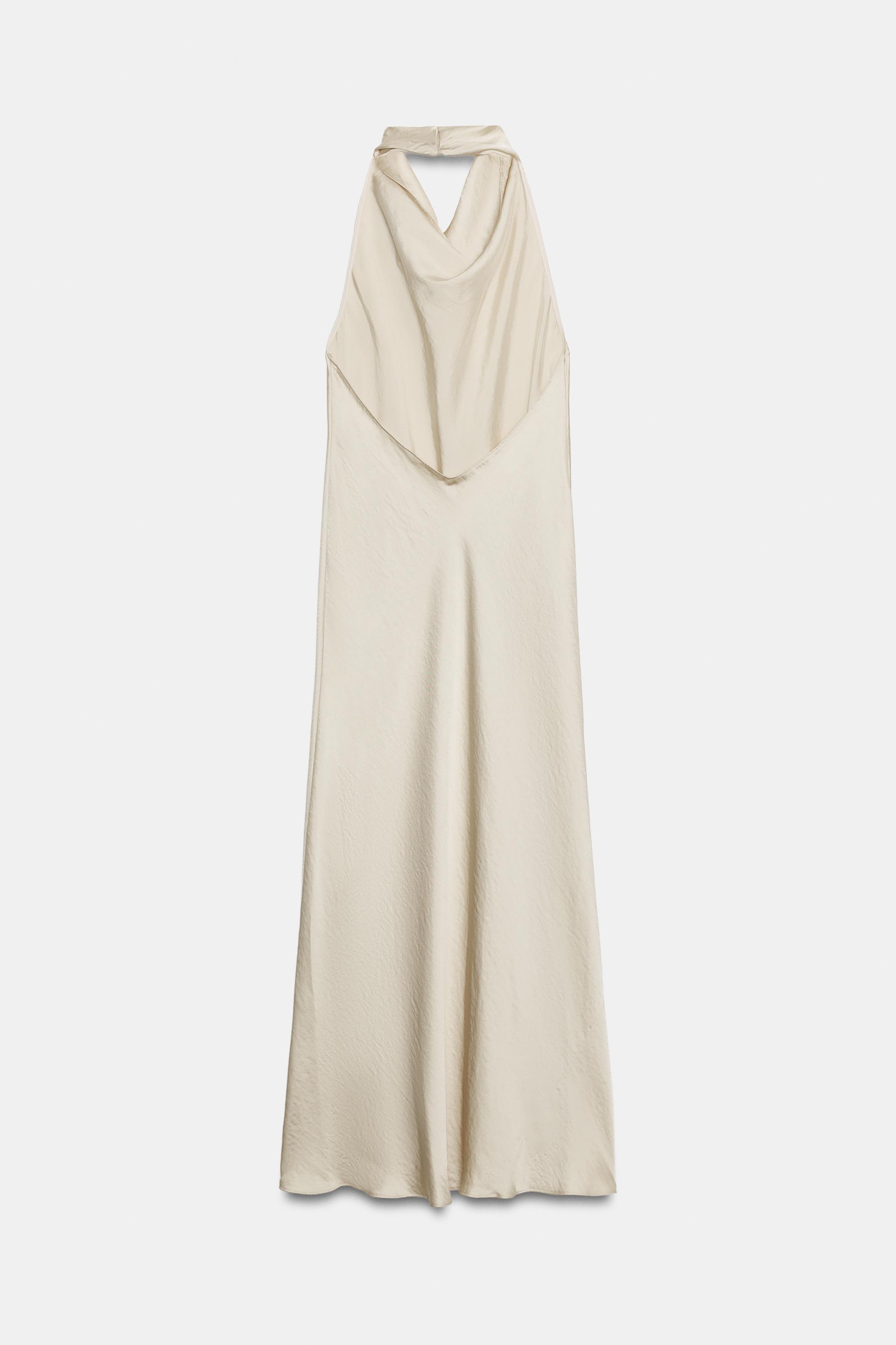 Zara ZW COLLECTION SATEN YÜZEYLİ HALTER MİDİ ELBİSE görsel 8