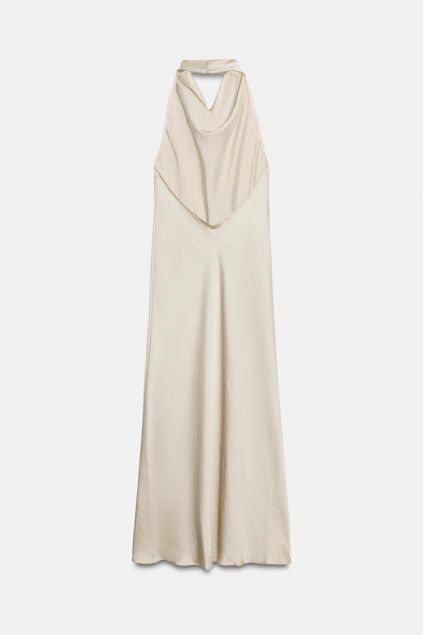 Женское платье Zara ZW Collection Halter Satin MIDI, цвет: Экрю — фото 7