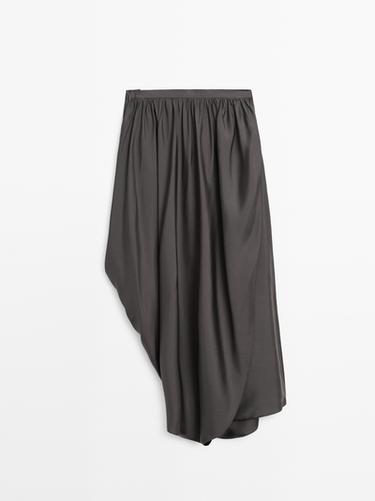 Zara Draped 100% silk midi skirt - LIMITED - Gray