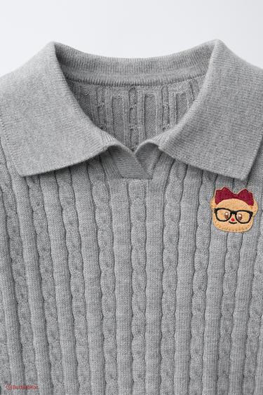 BUTTERBEAR © CABLE-KNIT POLO SHIRT - Grey marl by Zara - Image 2