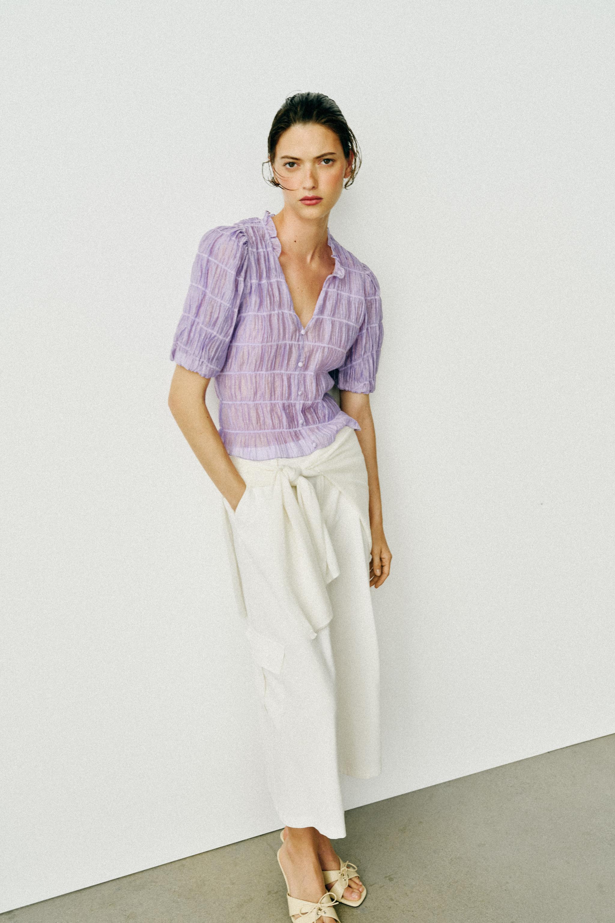 SMOCKED BLOUSE — Light lilac