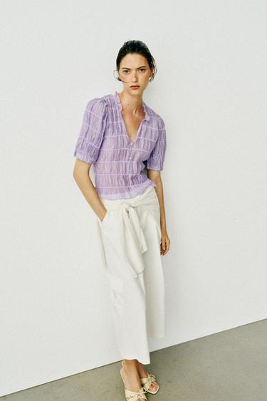 BLUSA NIDO DE ABEJA - Lila claro de Zara