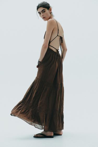 GAUZE MIDI DRESS - Brown by Zara - Image 4