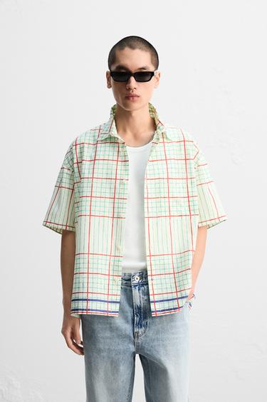 BOXY FIT CHECK SHIRT - Green/White by Zara