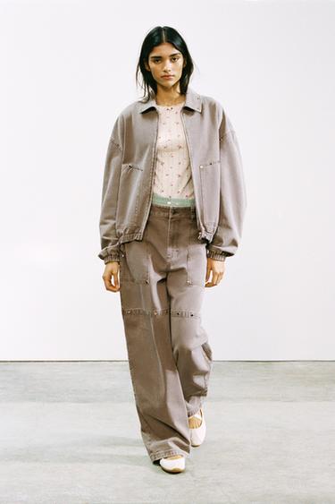 بنطلون RELAXED FIT TACHAS LIMITED EDITION - رملي /فيجوريه الخاص بـ Zara