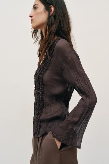 100% LINEN STRAIGHT TROUSERS - Mink by Zara - Image 2