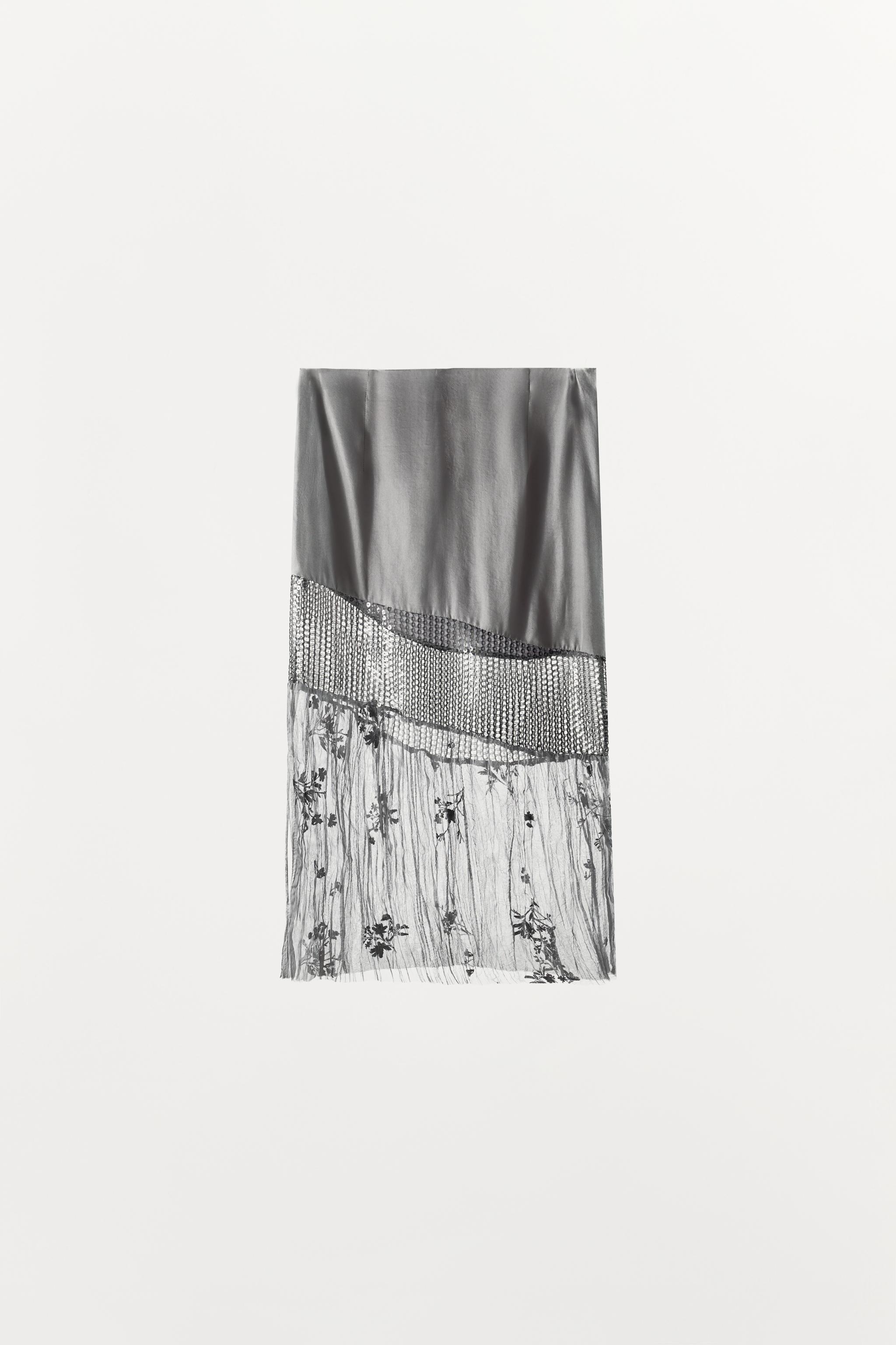 SEQUINED COMBINATION MIDI SKIRT