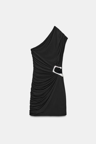 SHORT DRAPED SHIMMER DRESS - Black by Zara - Image 0