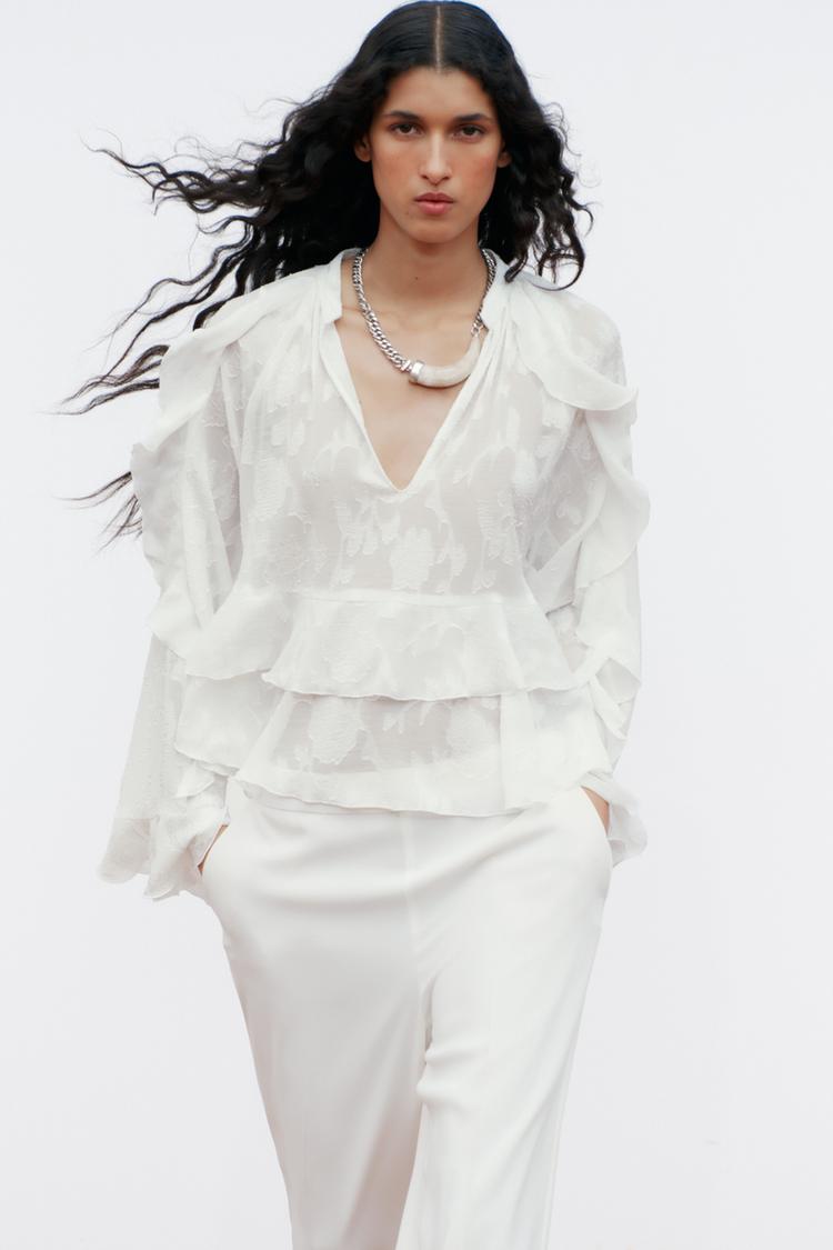 Camisa Blanca Camicia Bianca Con Volant Zara Camicia Seta