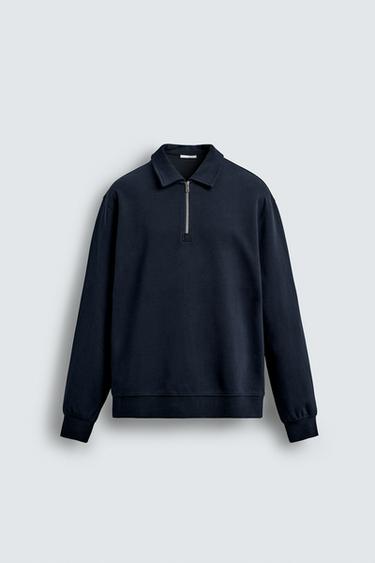 POLO INTERLOCK ZIPPÉ - Bleu marine de Zara