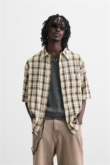 TEXTURED CHECK SHIRT - Brown-Blue by Zara