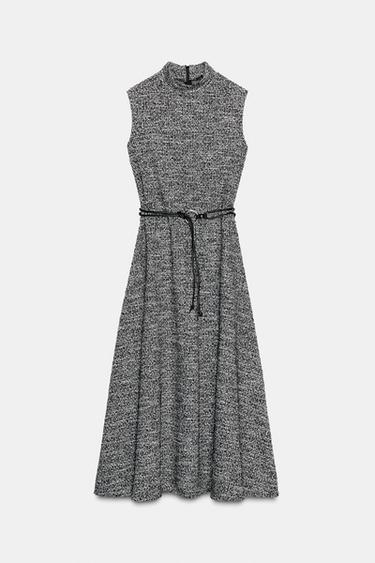 TEXTURED BELTED DRESS - Black / White by Zara