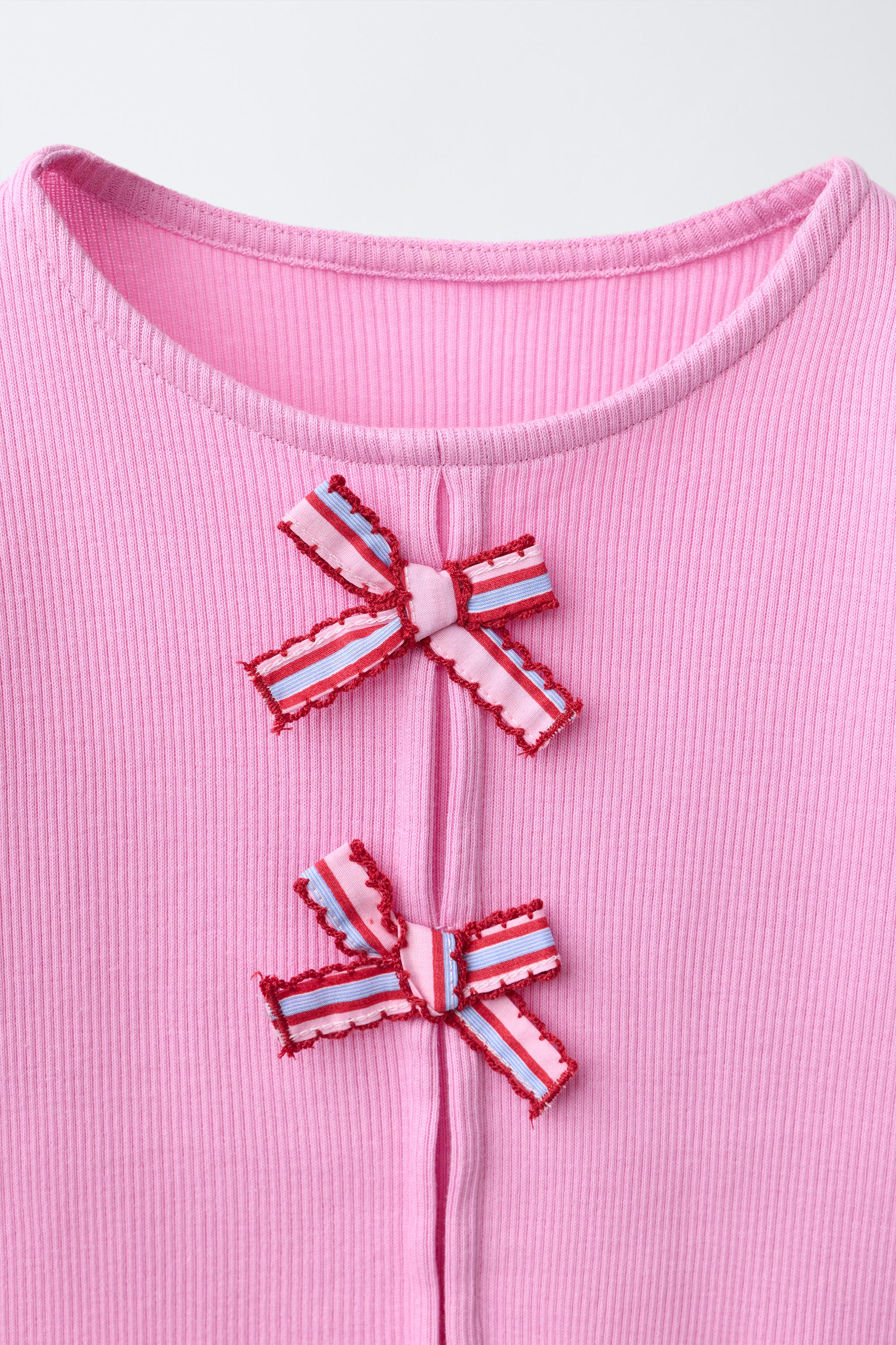 Детские футболки Zara RIBBED T-SHIRT WITH BOWS — фото 3