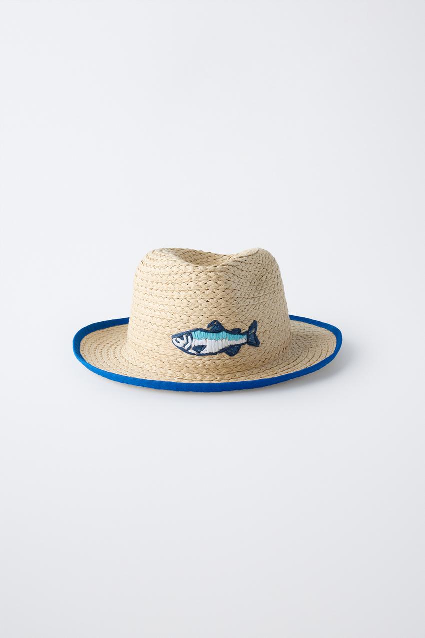 EMBROIDERED STRAW HAT - Bluish | ZARA United States display picture 2