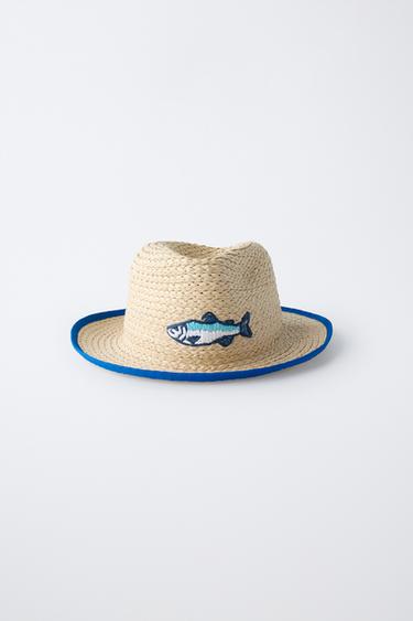 EMBROIDERED STRAW HAT - Bluish by Zara