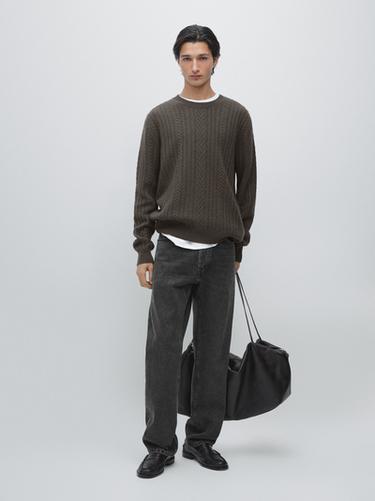 Zara Knit sweater with textured detail - Light whiskey