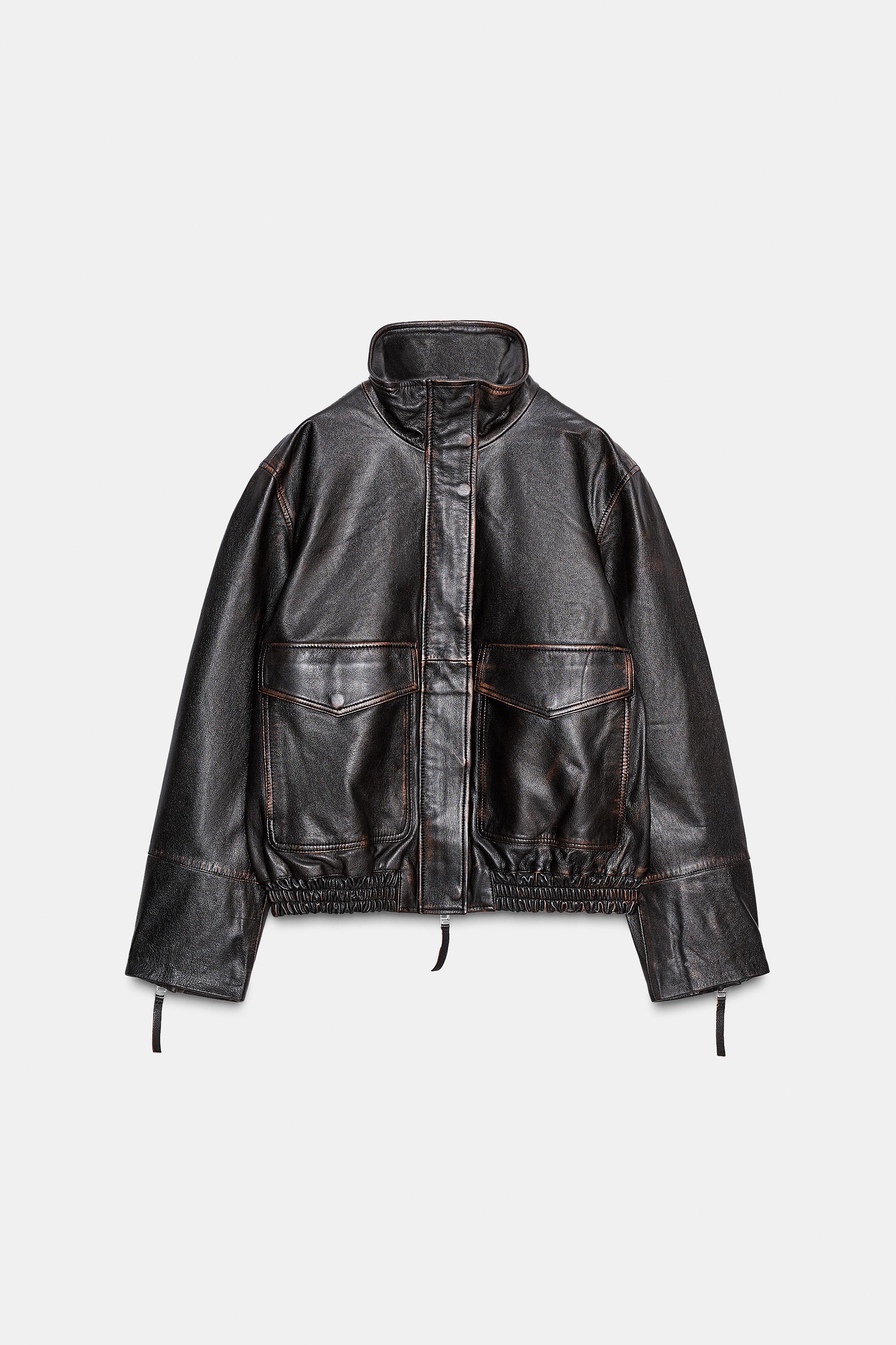 100% LEATHER BOMBER JACKET ZW COLLECTION LIMITED EDITION - Black