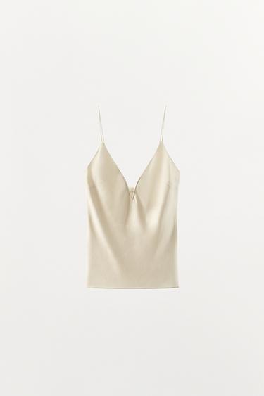 SATIN CAMISOLE TOP - Ecru by Zara