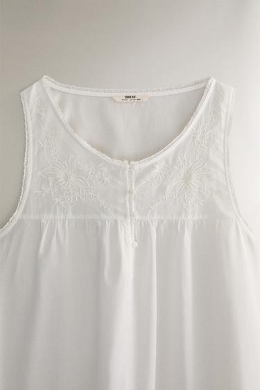 CHEMISE DE NUIT COTON BRODERIES - Blanc cassé de Zara - Image 1