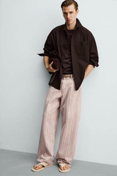 JEAN COUPE DÉCONTRACTÉE IMPRIMÉ RAYURES - Rose de Zara - Image 4