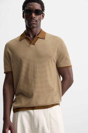 GESTREIFTES STRICK-POLOSSHIRT - Karamell von Zara