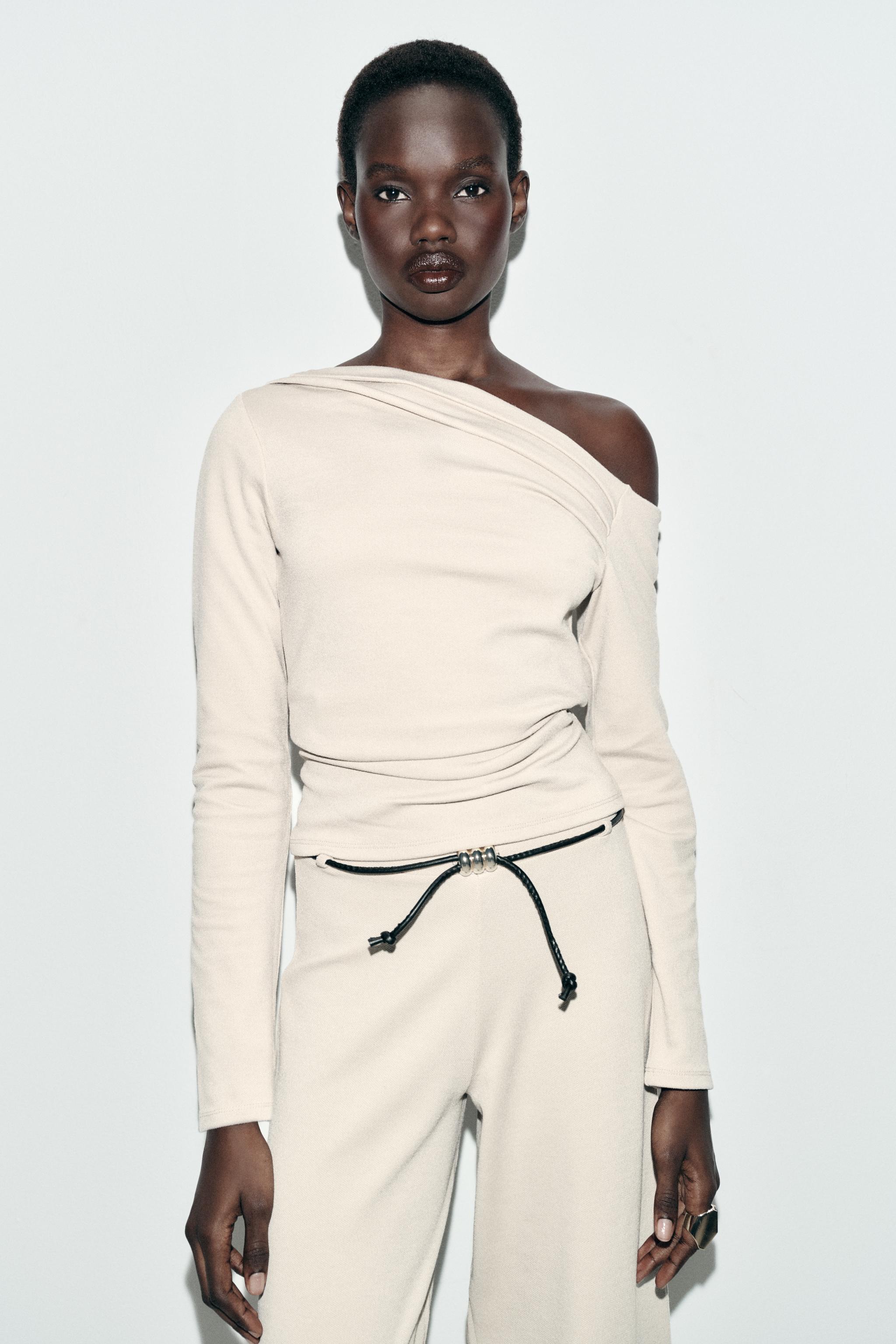 ASYMMETRIC PIQUÉ TOP - Ecru | ZARA South Africa