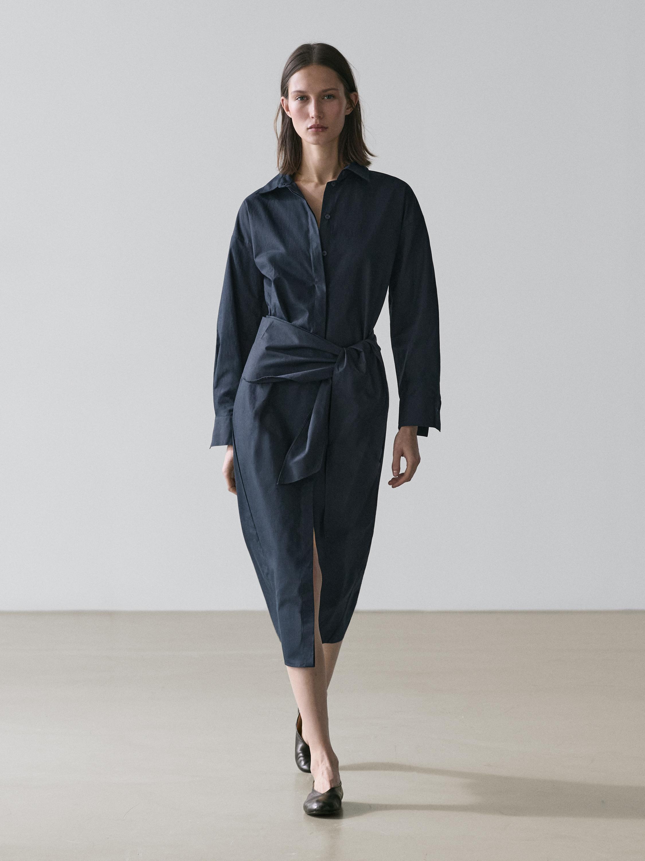 Midi shirt dress with scarf detail