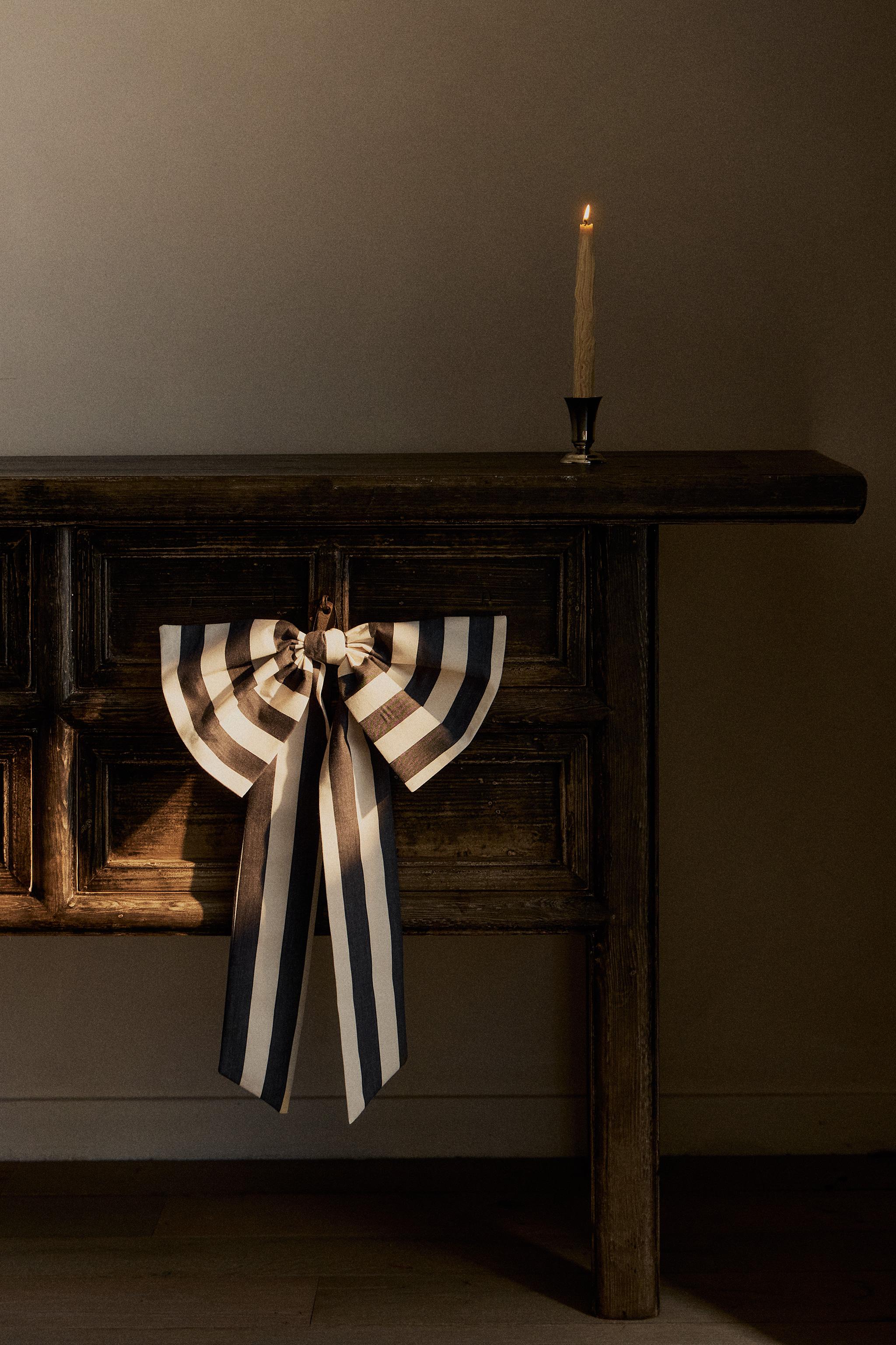 STRIPED COTTON BOW CHRISTMAS ORNAMENT