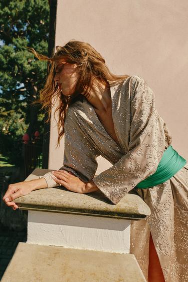 SEQUIN KIMONO JACKET - Taupe grey by Zara