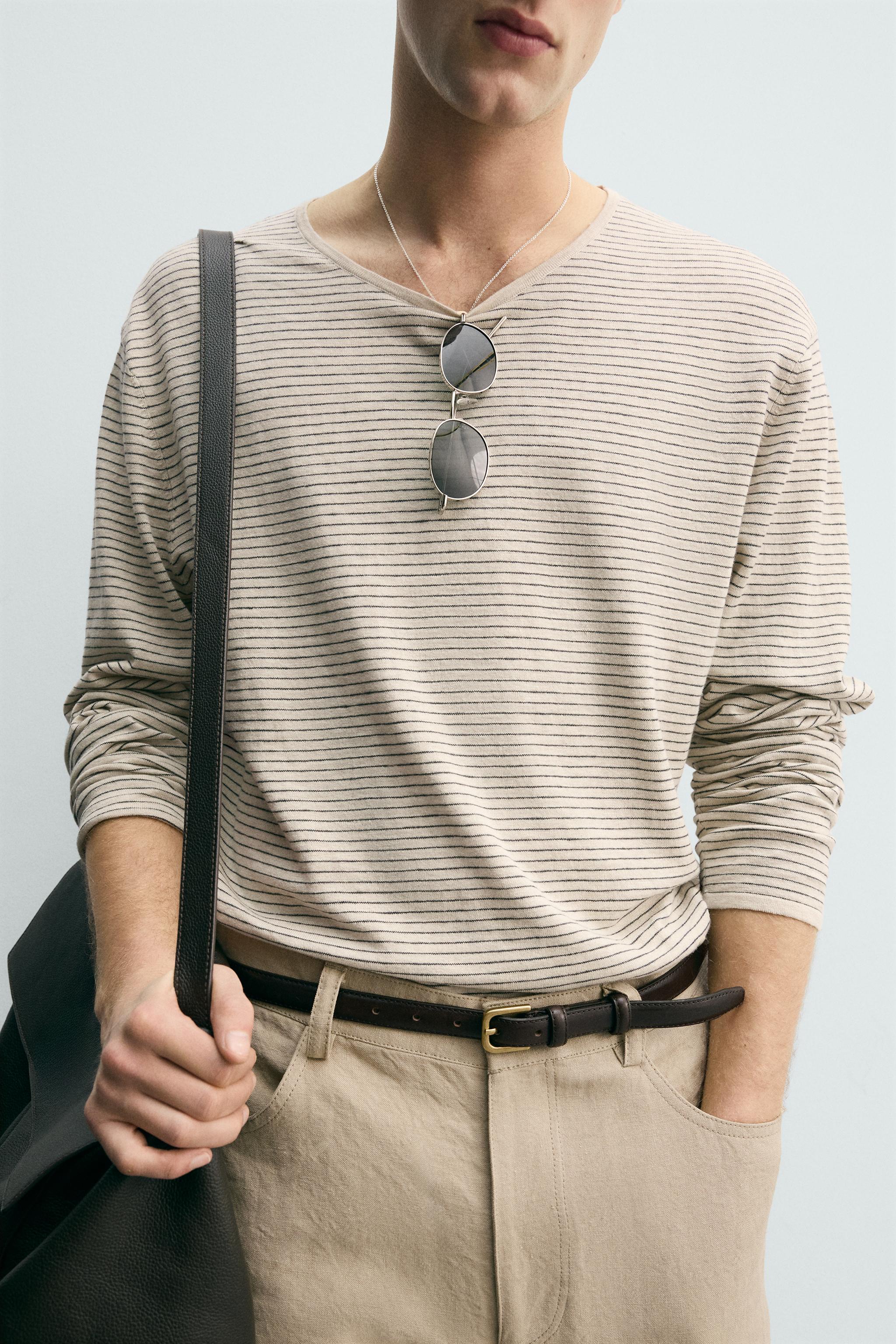 STRIPED COTTON BLEND SWEATER