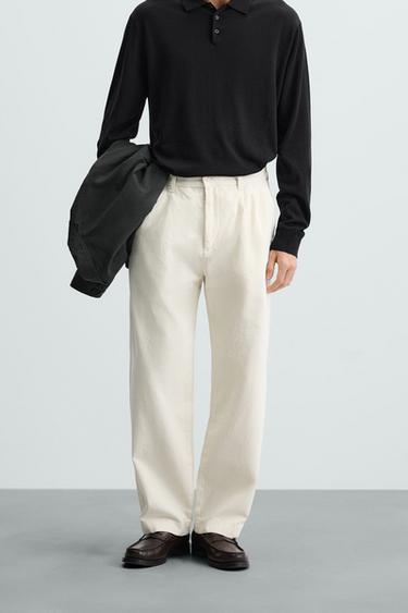 PANTALÓN RELAXED FIT PLIEGUES - Crudo de Zara