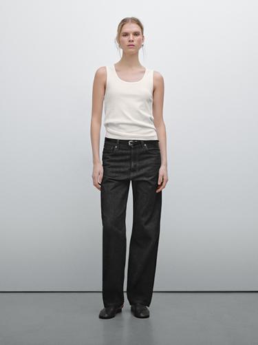 Zara 100% cotton T-shirt with wide straps - White