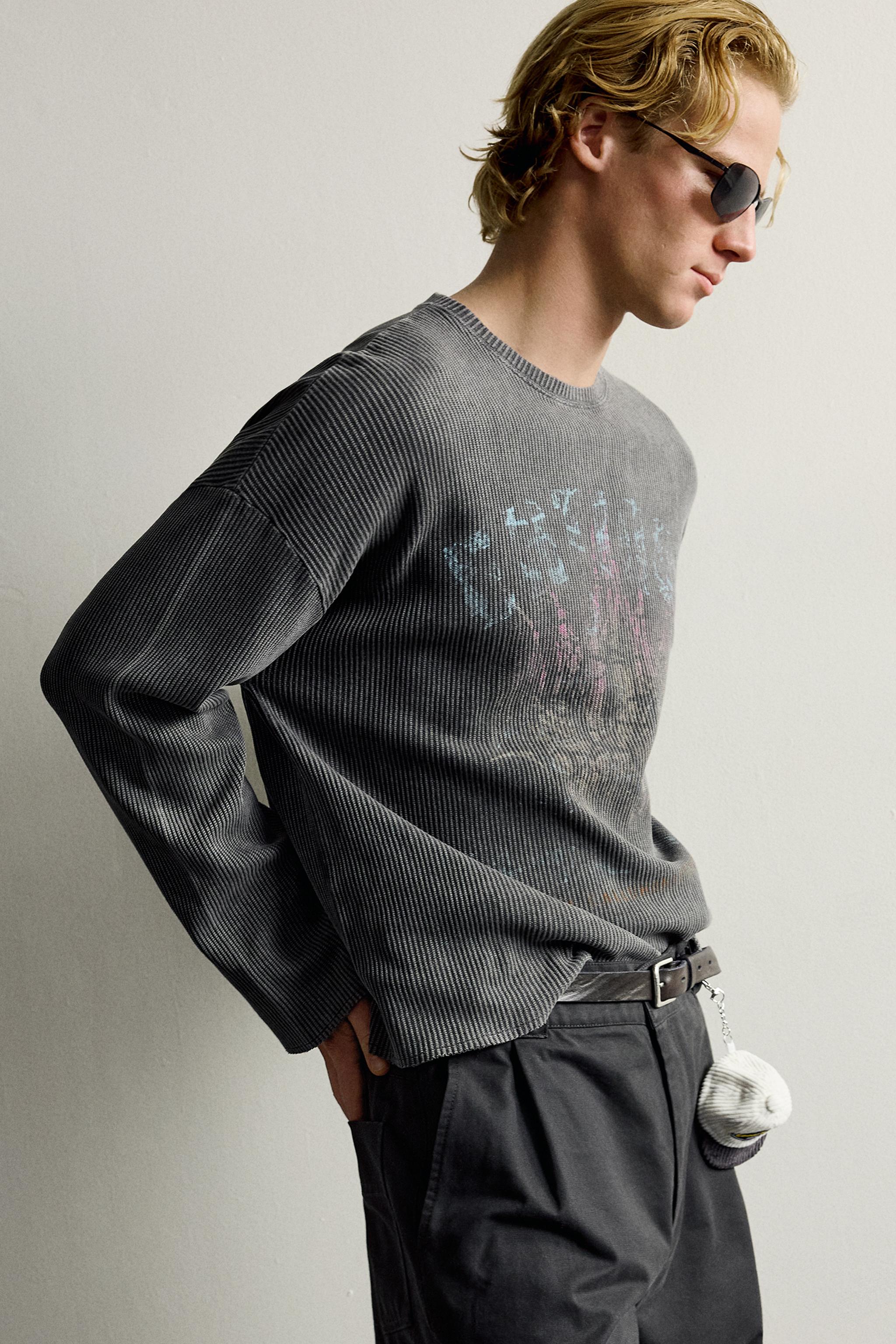 PRINTED WASHED KNIT T-SHIRT