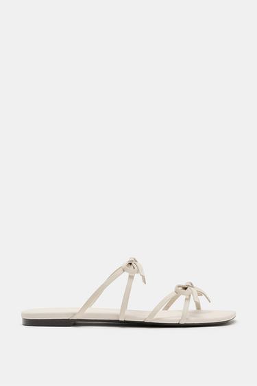 LEATHER BOW SANDALS - white by Zara - Image 2