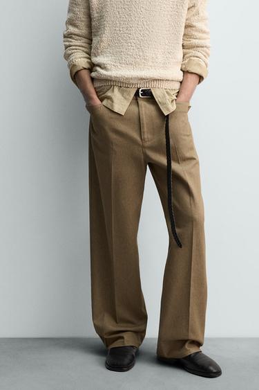 PANTALON STRAIGHT FIT À PASSANTS - Beige de Zara - Image 1