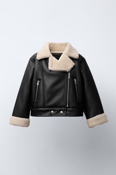 КУРТКА ИЗ ИСКУССТВЕННОЙ КОЖИ С ИСКУССТВЕННОЙ ОВЧИНОЙ — ЧЕРНЫЙ от Zara