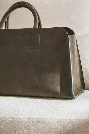 NUBUCK LEATHER MINI TOTE BAG - Green by Zara