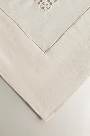 HEMSTITCHED INSERT LINEN TABLECLOTH - Ecru by Zara - Image 2