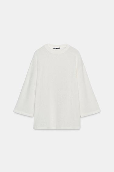 OVERSIZED KNITTED T-SHIRT - Ecru by Zara