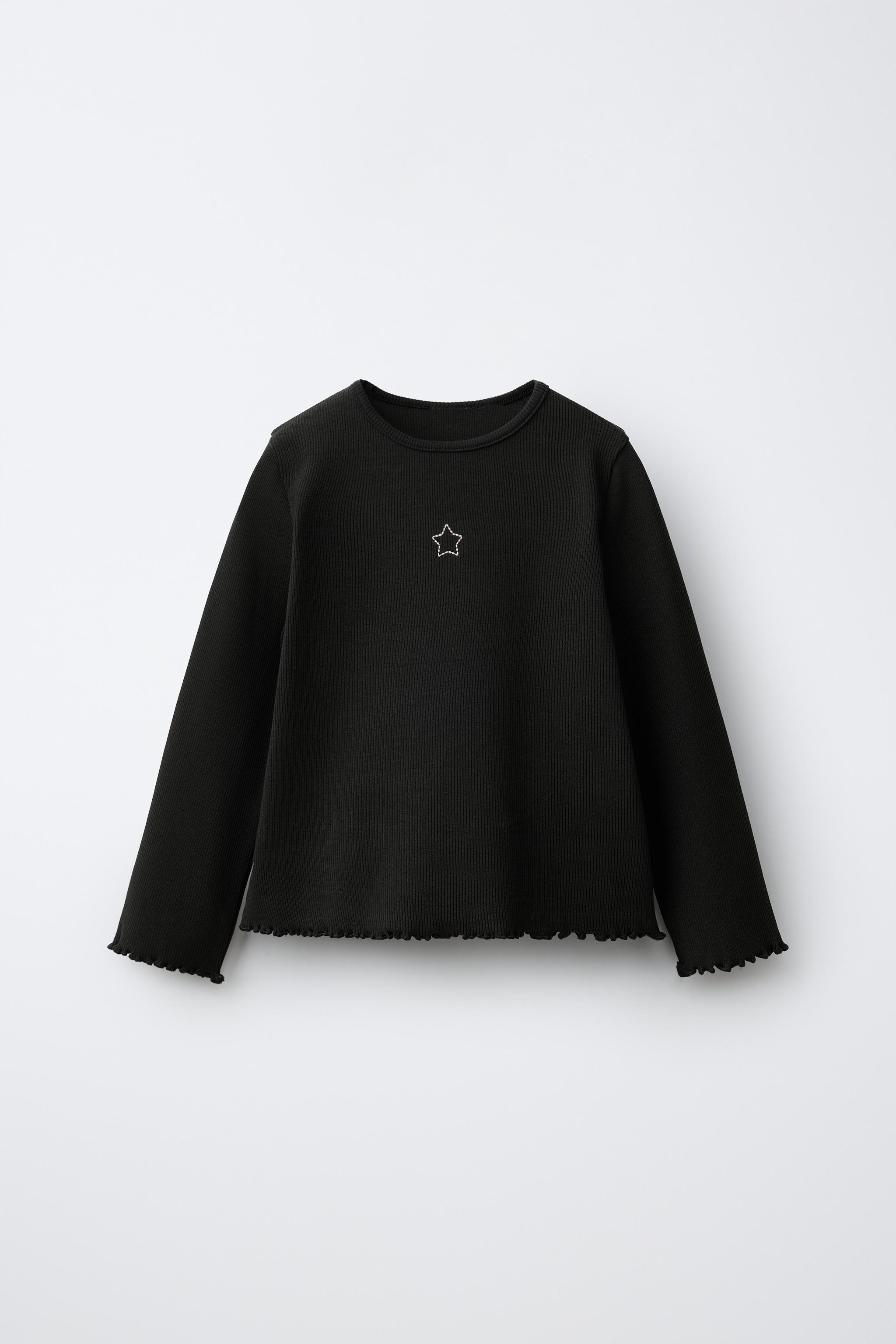 EMBROIDERED RIBBED T-SHIRT — Black