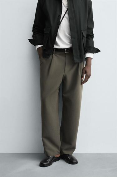 RELAXED FIT BROEK MET PLOOIEN - Groen van Zara