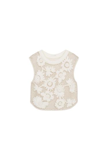 Zara CROCHET FLORAL TOP - White