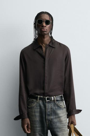 SATIN SHIRT WITH CONTRAST TRIMS - Burgundy by Zara